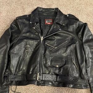 Vintage JR Leather Genuine Leather Motorcycle Biker Jacket 52 Black
